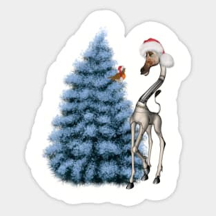 Chrismtas, cute girafe and bird Sticker